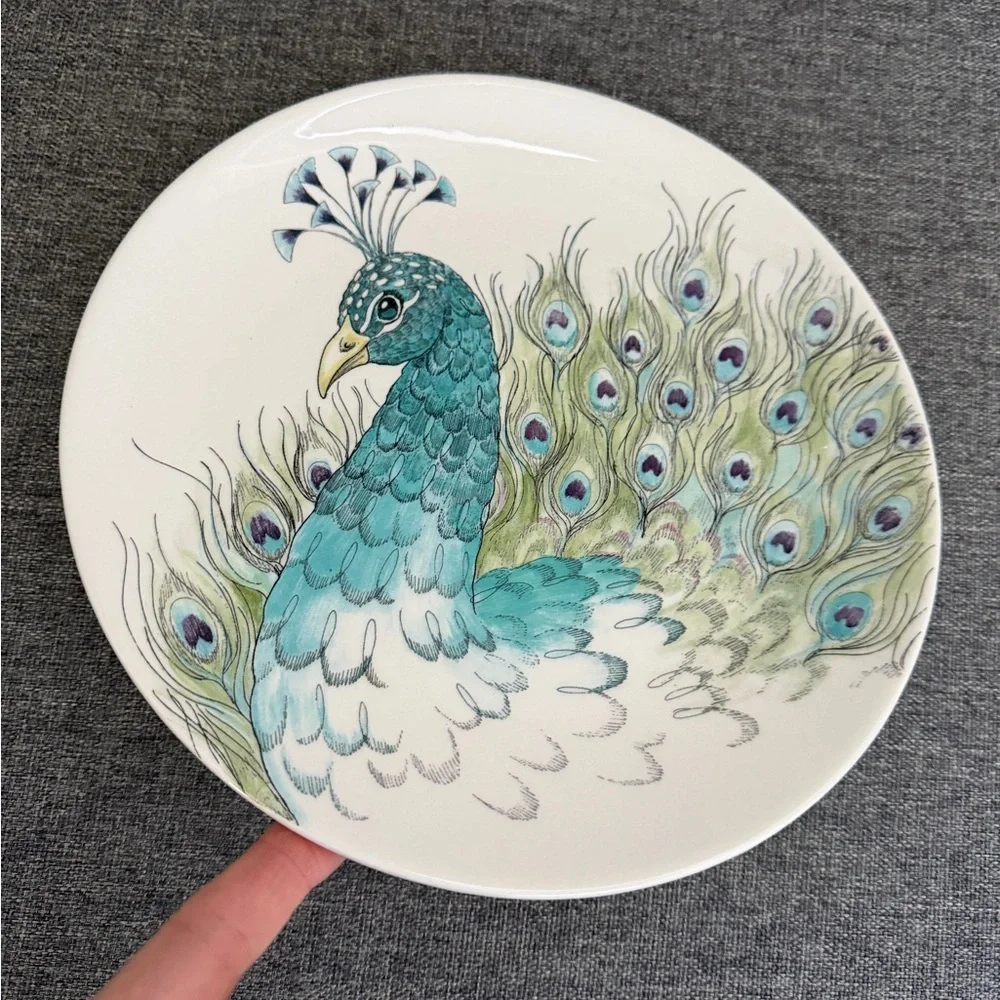 Edie Rose Peacock Collection Salad Plates Set 2 Stoneware Blue Green Purple Bird